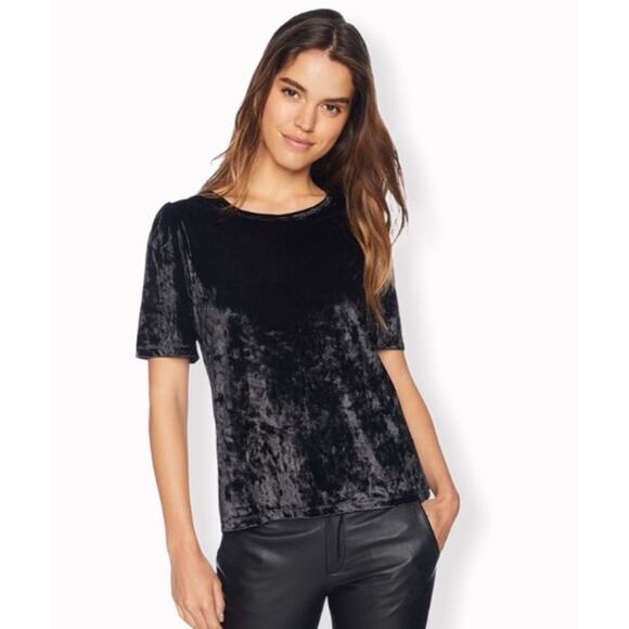 Lucky Brand Black Crushed Velvet Blouse Top Short Sleeve Shirt M Medium - Picture 1 of 10
